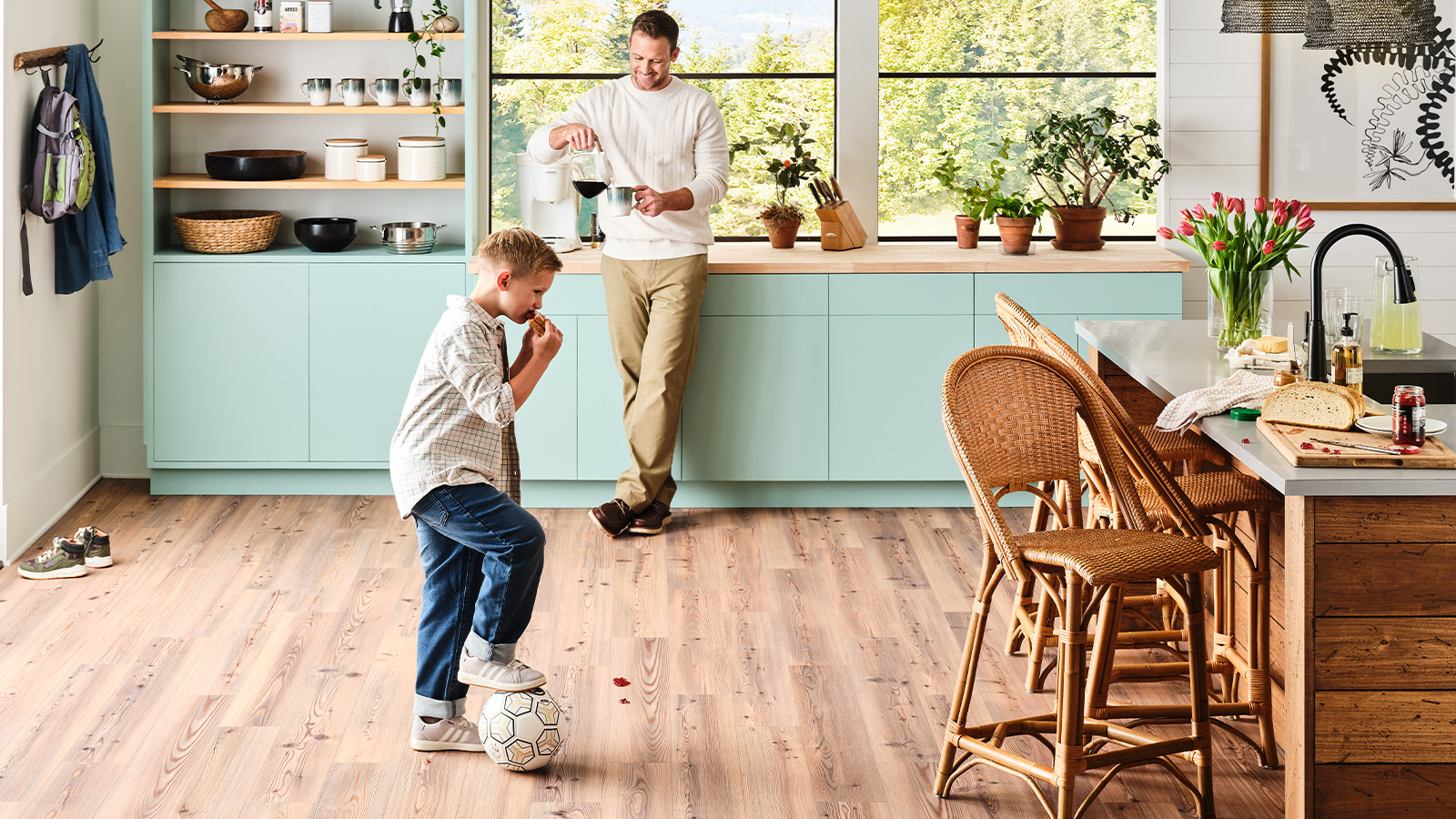 Tradewind 6215 Folly hard surface flooring in a family kitchen with a father and child